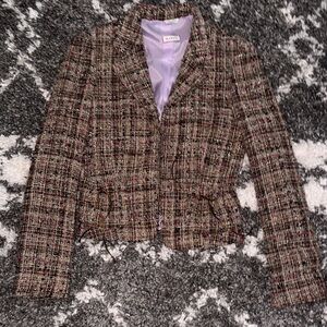 EUC Vintage Max&Co Multicolor Dotted Brown Tweed Blazer Jacket Womens Fitted - 8